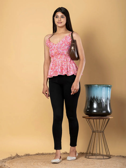 Jaitpuriya Women Pink Cotton Empire Top