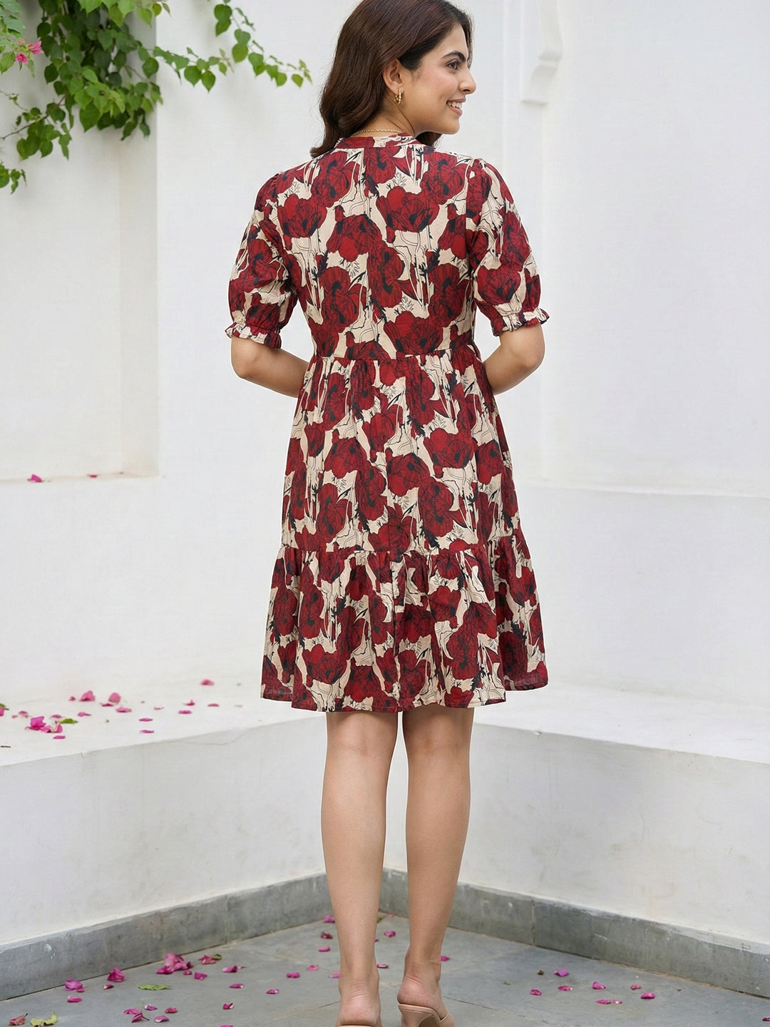Jaitpuriya Red And Beige Pure Cotton Fit & flare Side Tape Dresses