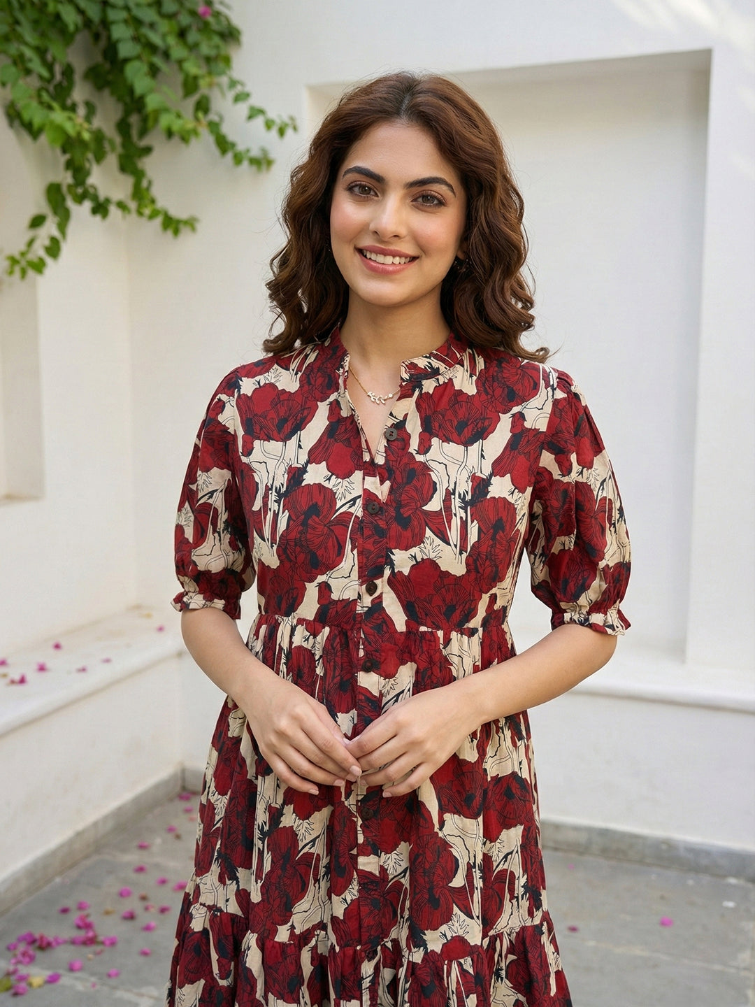 Jaitpuriya Red And Beige Pure Cotton Fit & flare Side Tape Dresses
