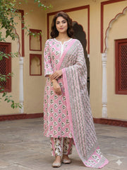 Jaitpuriya Mauve Pure Cotton Straight Regular Kurta Set