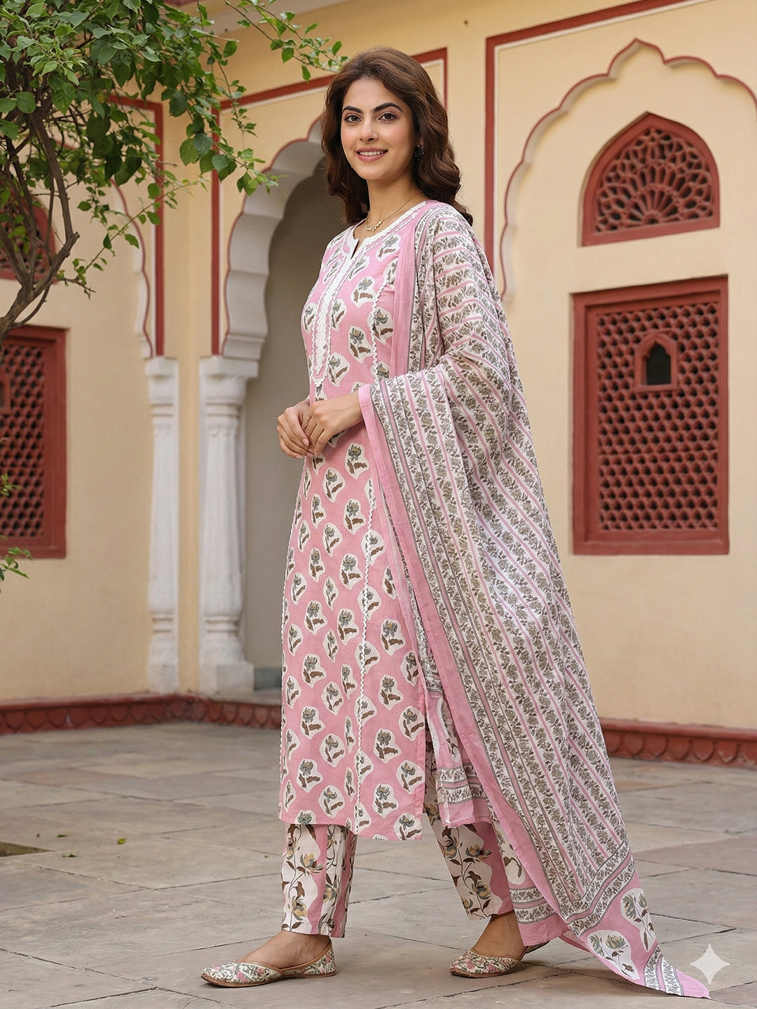 Jaitpuriya Mauve Pure Cotton Straight Regular Kurta Set