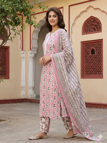 Jaitpuriya Mauve Pure Cotton Straight Regular Kurta Set