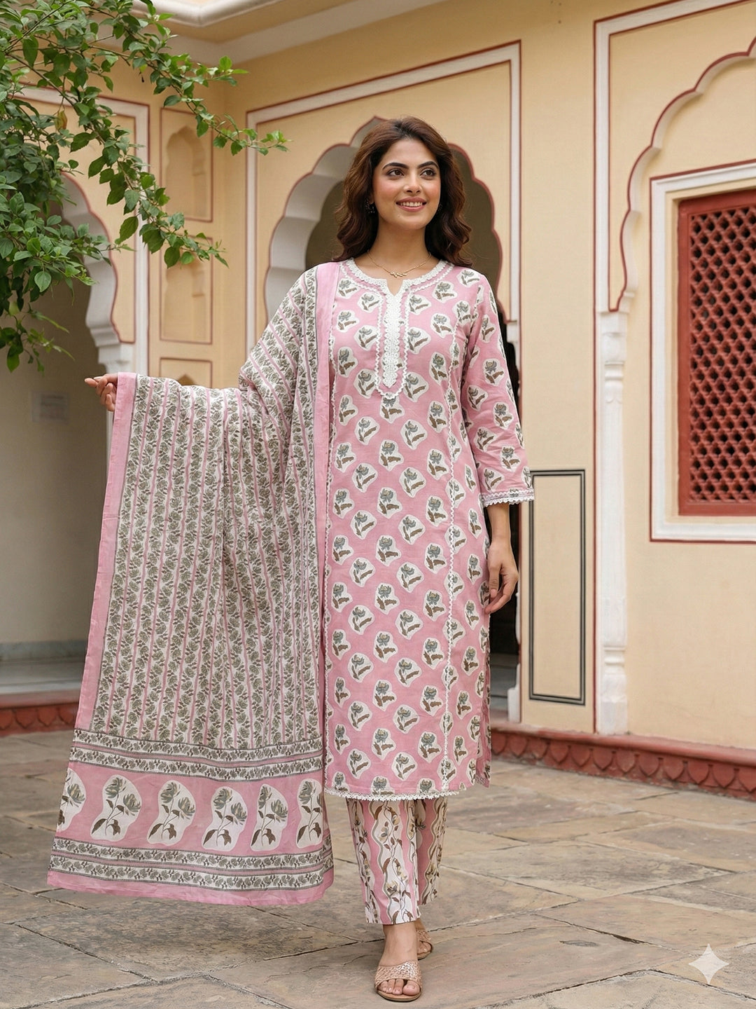 Jaitpuriya Mauve Pure Cotton Straight Regular Kurta Set