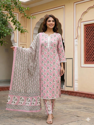 Jaitpuriya Mauve Pure Cotton Straight Regular Kurta Set