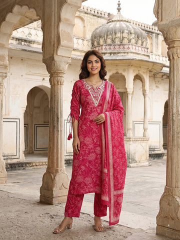 Jaitpuriya Pink Pure Cotton Straight Regular Kurta Set