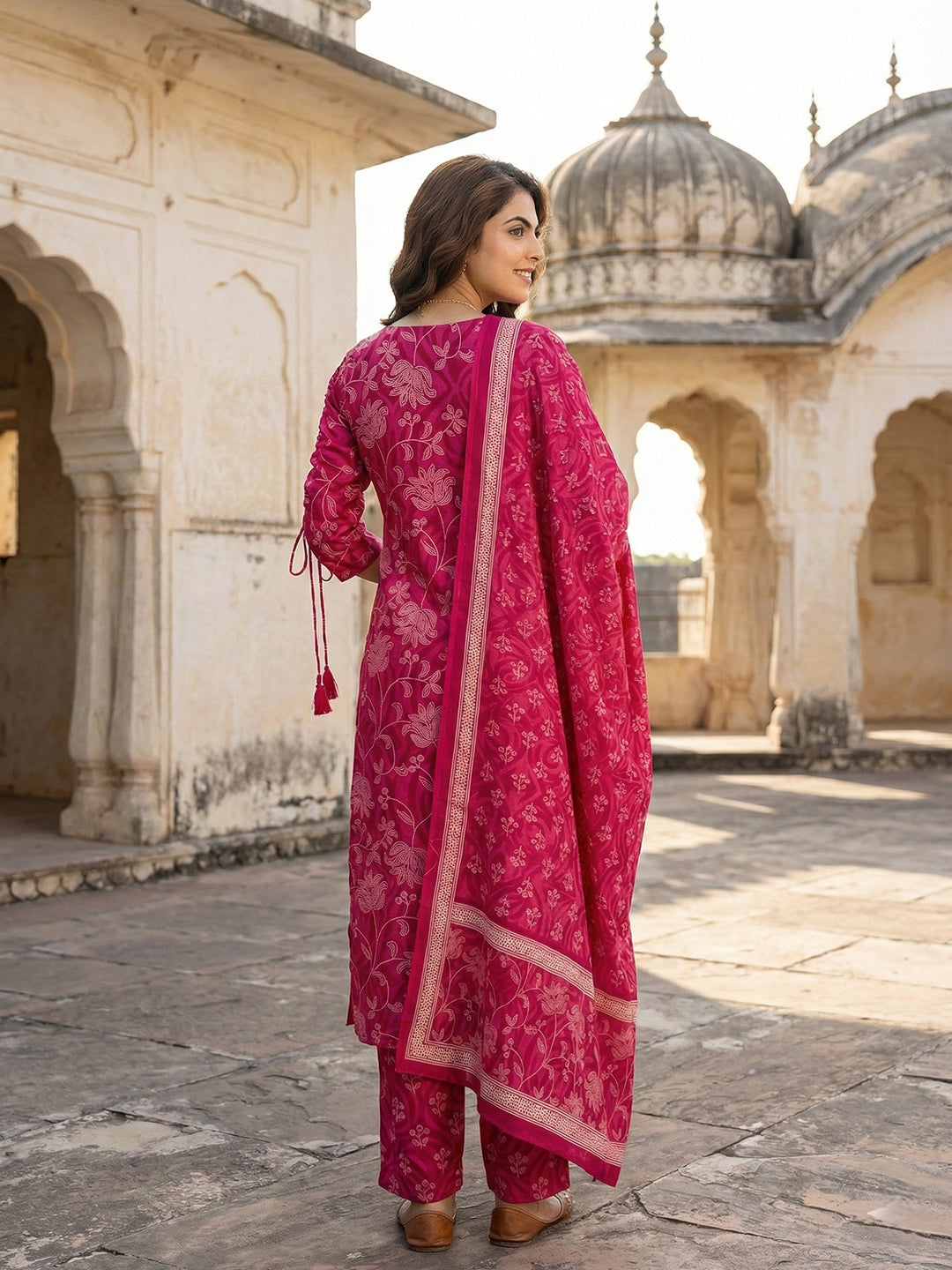 Jaitpuriya Pink Pure Cotton Straight Regular Kurta Set