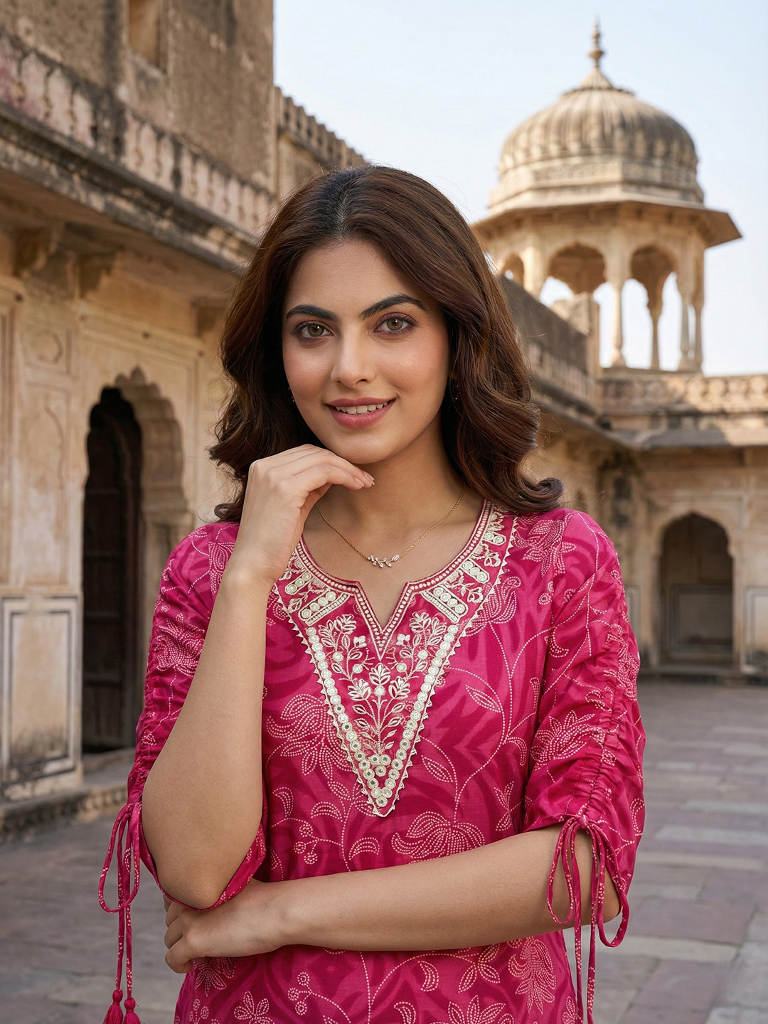Jaitpuriya Pink Pure Cotton Straight Regular Kurta Set