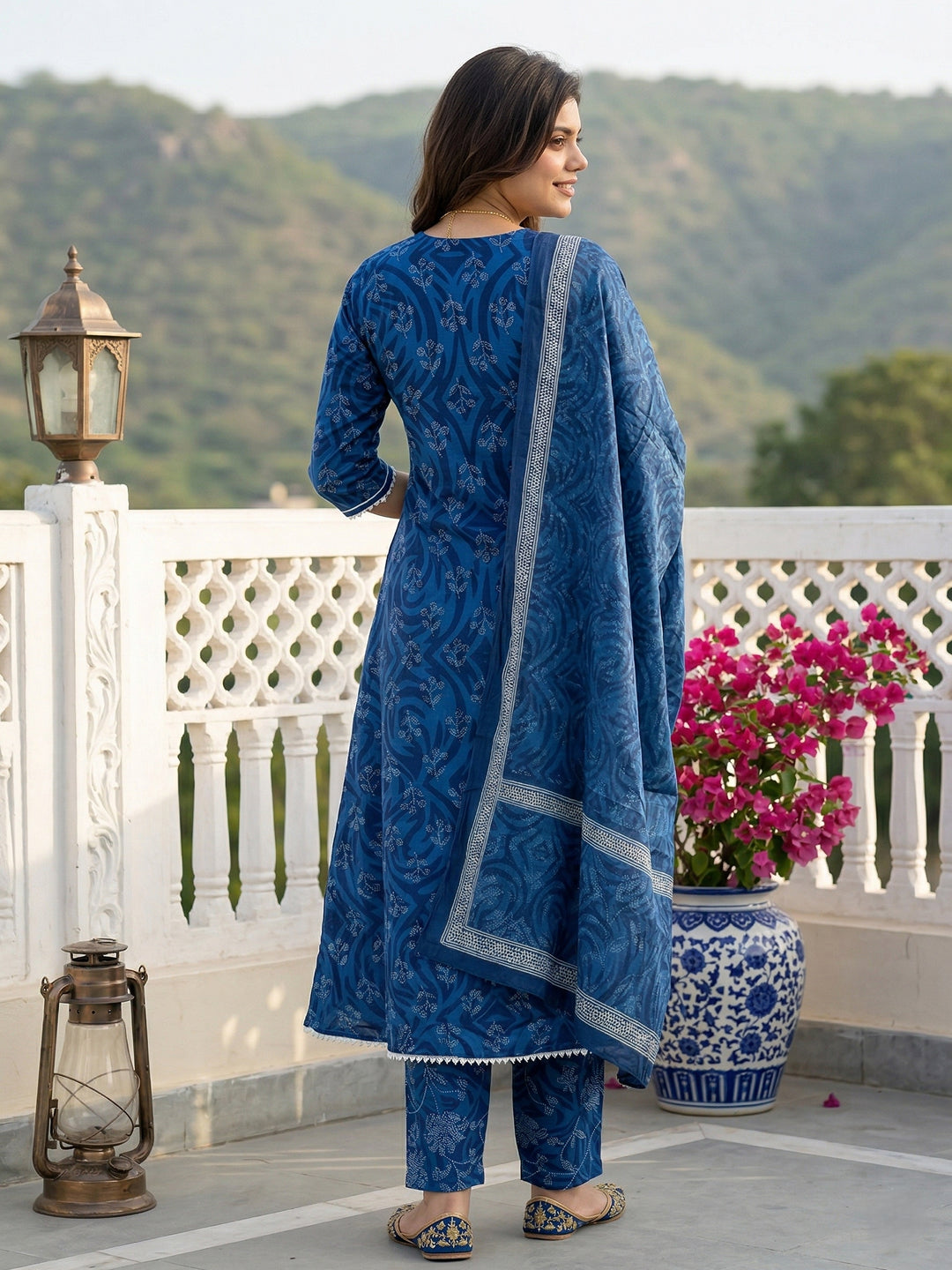 Jaitpuriya Sky Blue Pure Cotton A-line Regular Kurta Set