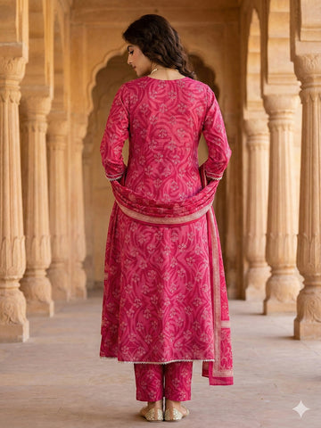 Jaitpuriya Pink Pure Cotton A-line Regular Kurta Set