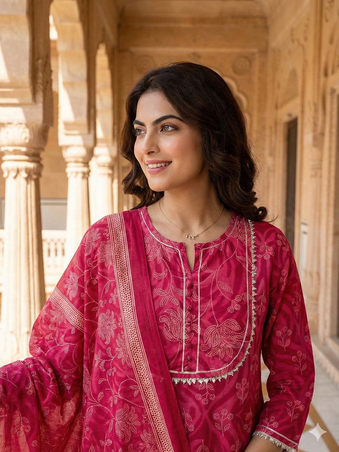 Jaitpuriya Pink Pure Cotton A-line Regular Kurta Set
