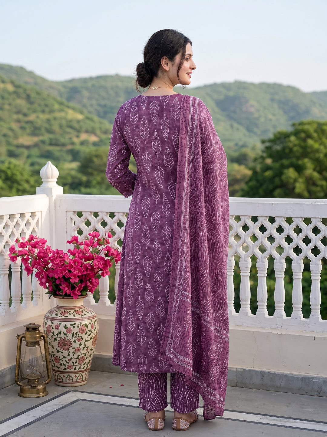Jaitpuriya Mauve Pure Cotton A-line Regular Kurta Set