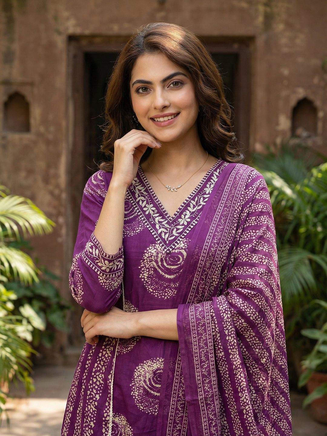 Jaitpuriya Purple Pure Cotton A-line PRIENCESS cUT Kurta Set