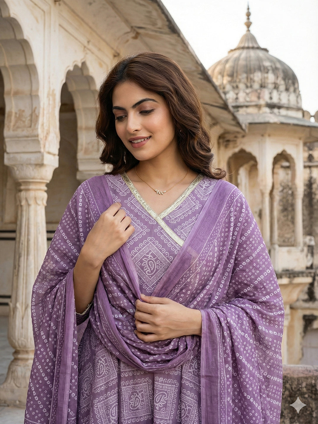 Jaitpuriya Light Purple Pure Cotton Anarkali Angrakha Kurta Set