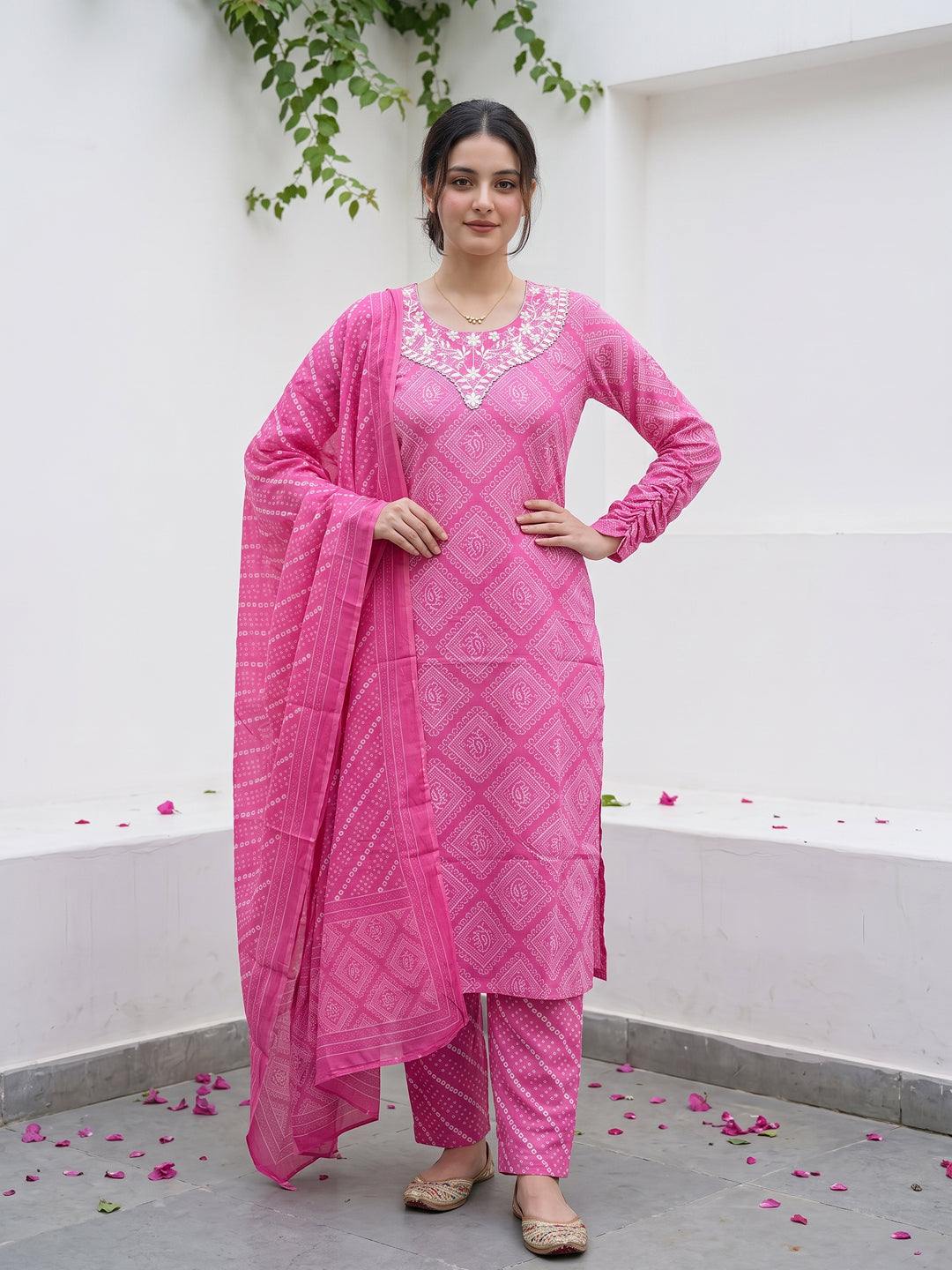 Pink Pure Cotton Straight Regular Kurta Set