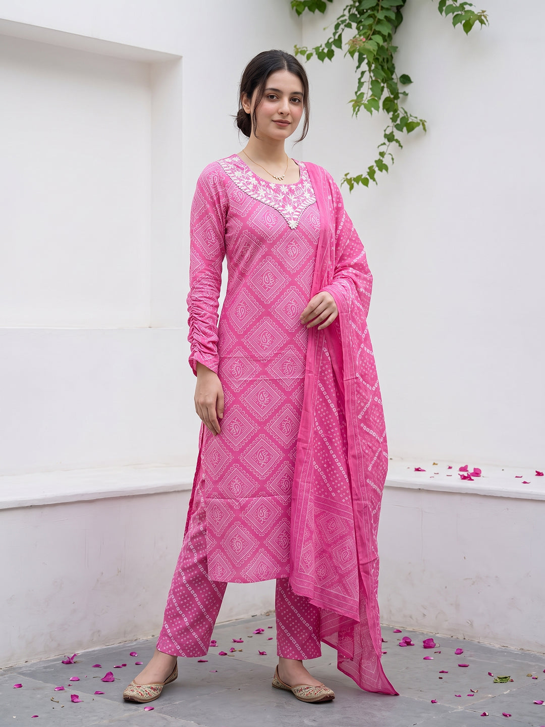 Pink Pure Cotton Straight Regular Kurta Set
