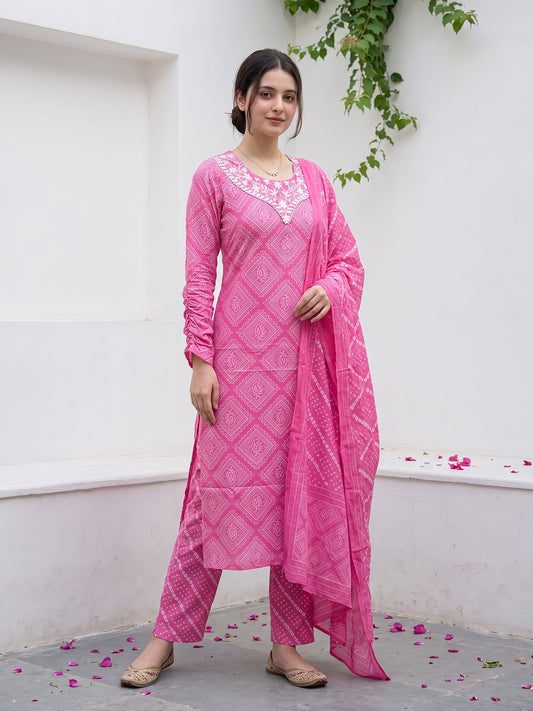 Pink Pure Cotton Straight Regular Kurta Set