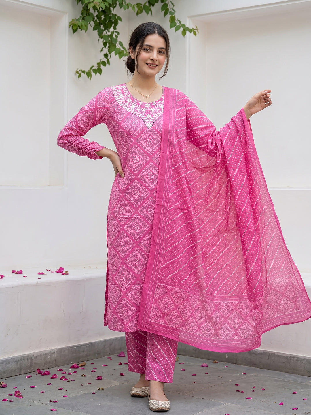 Pink Pure Cotton Straight Regular Kurta Set