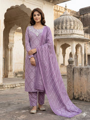Jaitpuriya Light Purple Pure Cotton Straight Regular Kurta Set