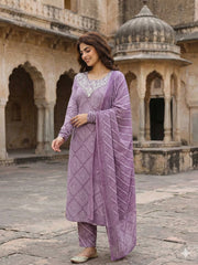 Jaitpuriya Light Purple Pure Cotton Straight Regular Kurta Set