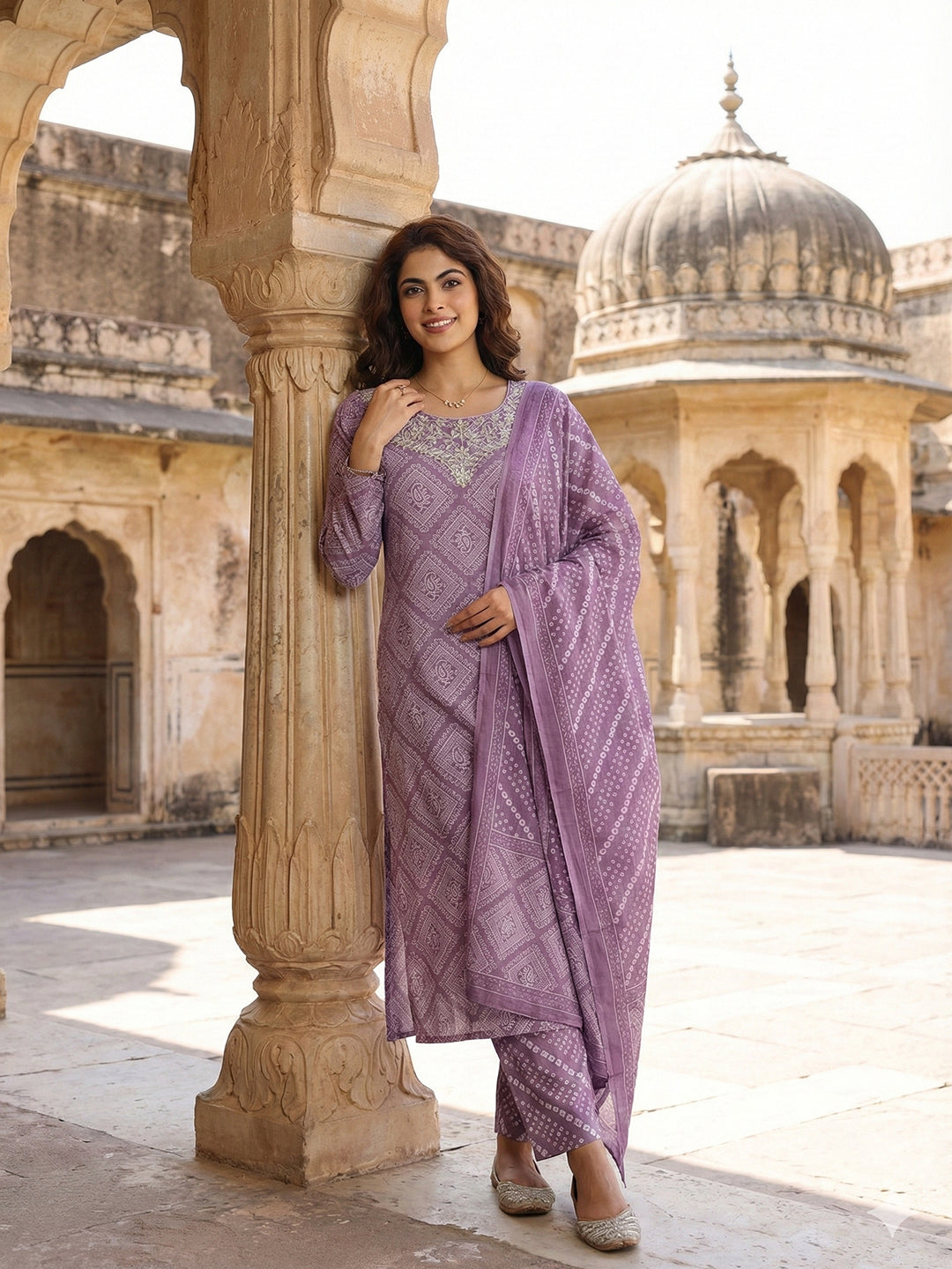 Jaitpuriya Light Purple Pure Cotton Straight Regular Kurta Set