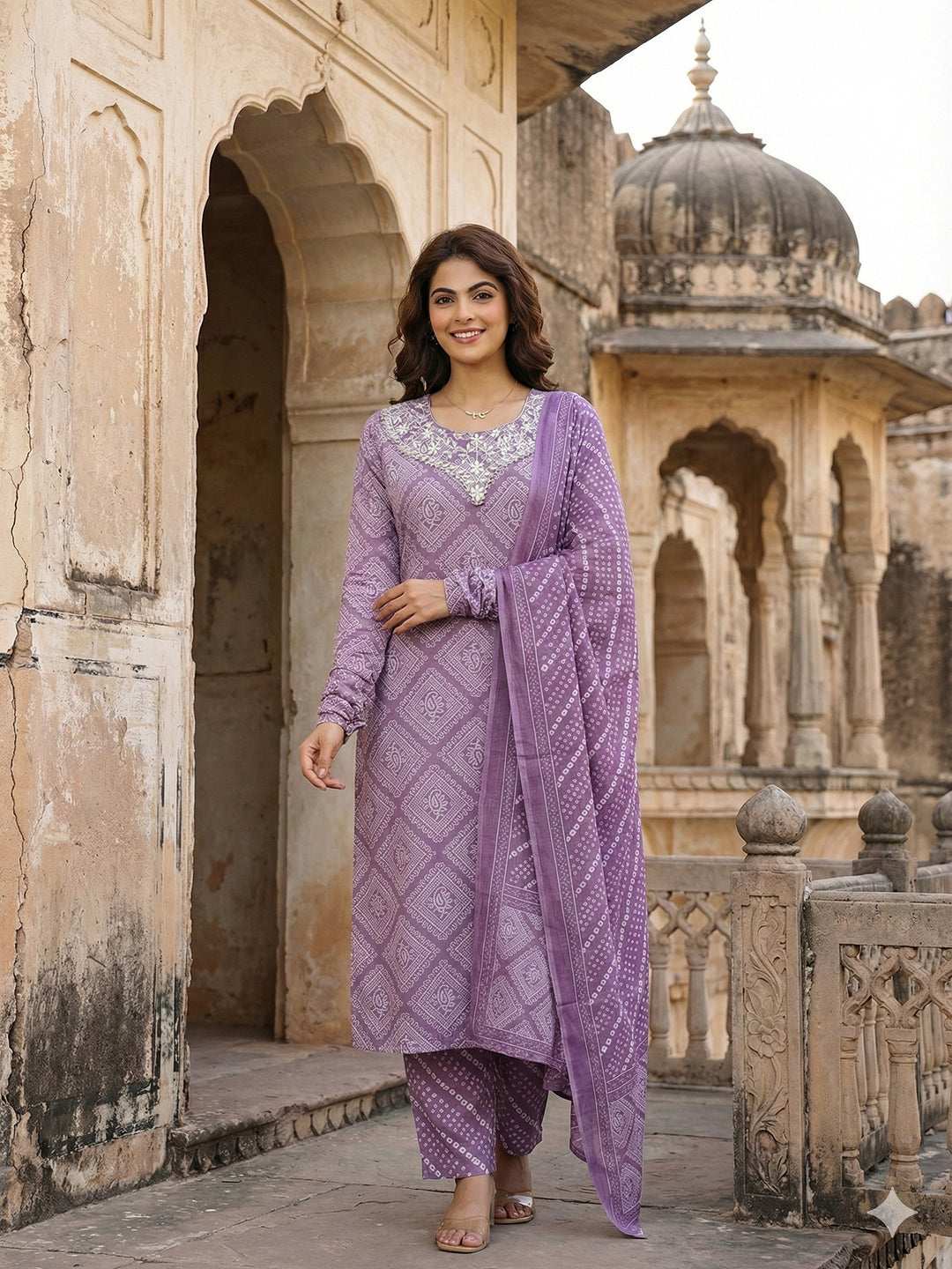 Jaitpuriya Light Purple Pure Cotton Straight Regular Kurta Set