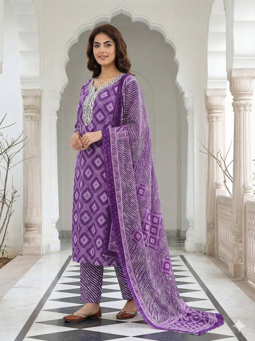 Jaitpuriya Purple Pure Cotton Straight Regular Kurta Set