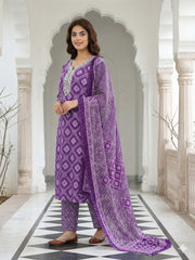 Jaitpuriya Purple Pure Cotton Straight Regular Kurta Set