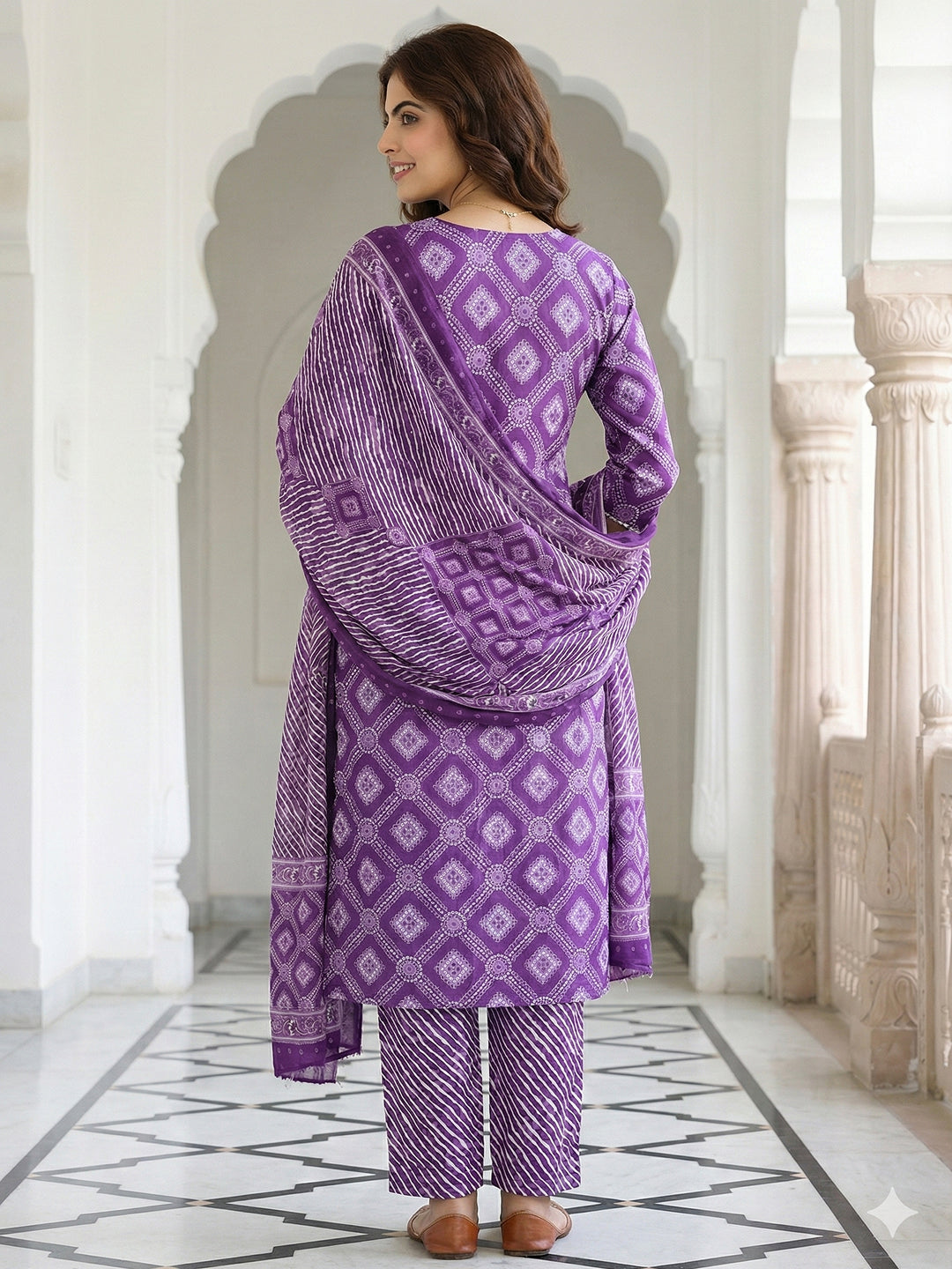 Jaitpuriya Purple Pure Cotton Straight Regular Kurta Set