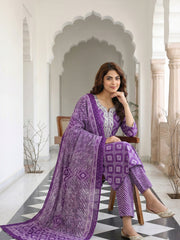Jaitpuriya Purple Pure Cotton Straight Regular Kurta Set
