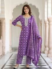 Jaitpuriya Purple Pure Cotton Straight Regular Kurta Set