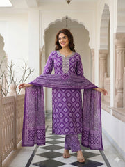 Jaitpuriya Purple Pure Cotton Straight Regular Kurta Set