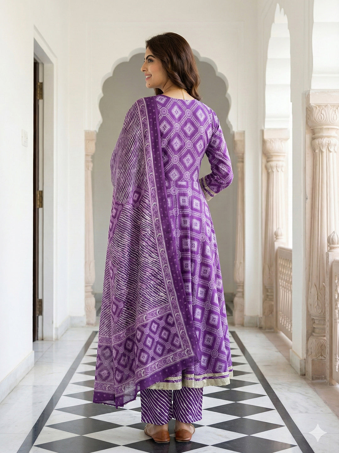 Jaitpuriya Purple Pure Cotton Anarkali Regular Kurta Set