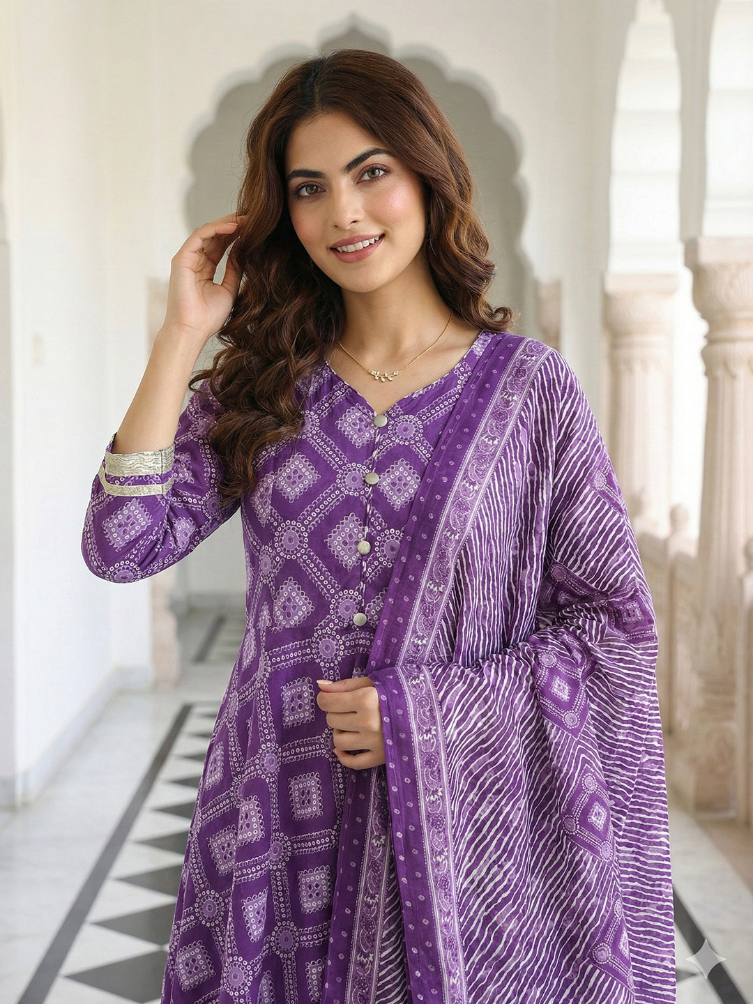 Jaitpuriya Purple Pure Cotton Anarkali Regular Kurta Set