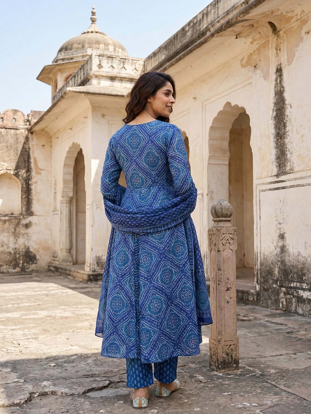 Jaitpuriya Blue Pure Cotton Anarkali Regular Kurta Set