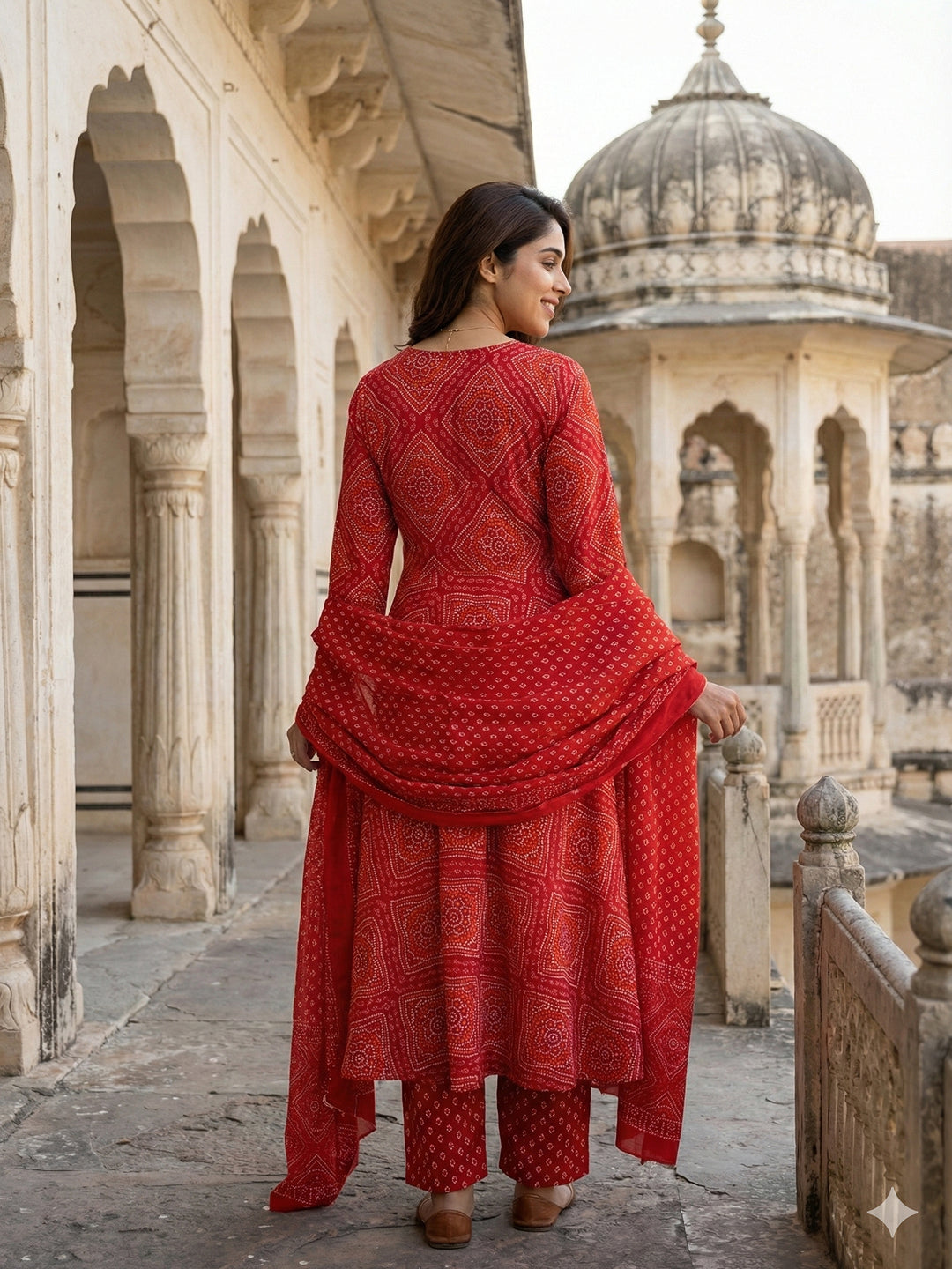 Jaitpuriya Red Pure Cotton Anarkali Regular Kurta Set