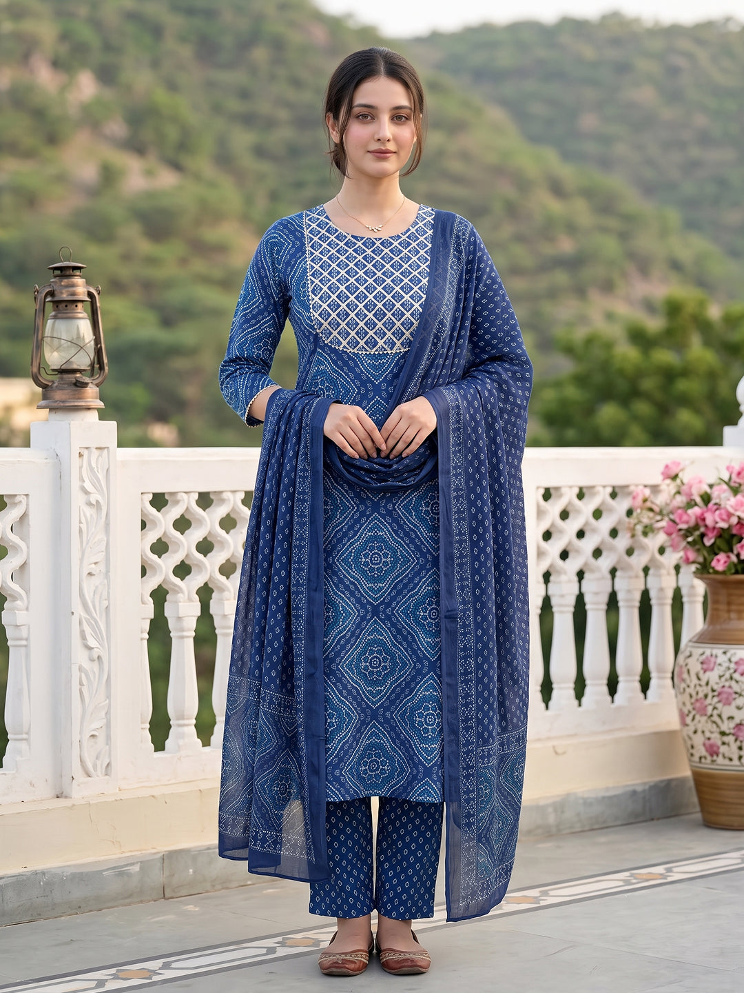 Blue Pure Cotton Straight Regular Kurta Set