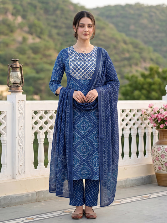 Blue Pure Cotton Straight Regular Kurta Set