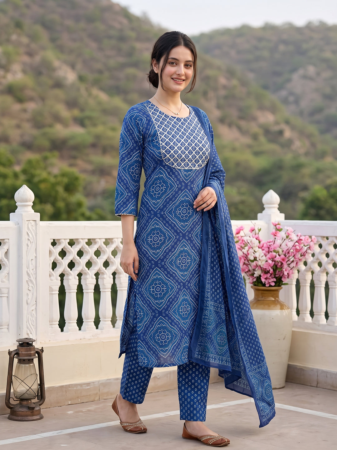 Blue Pure Cotton Straight Regular Kurta Set