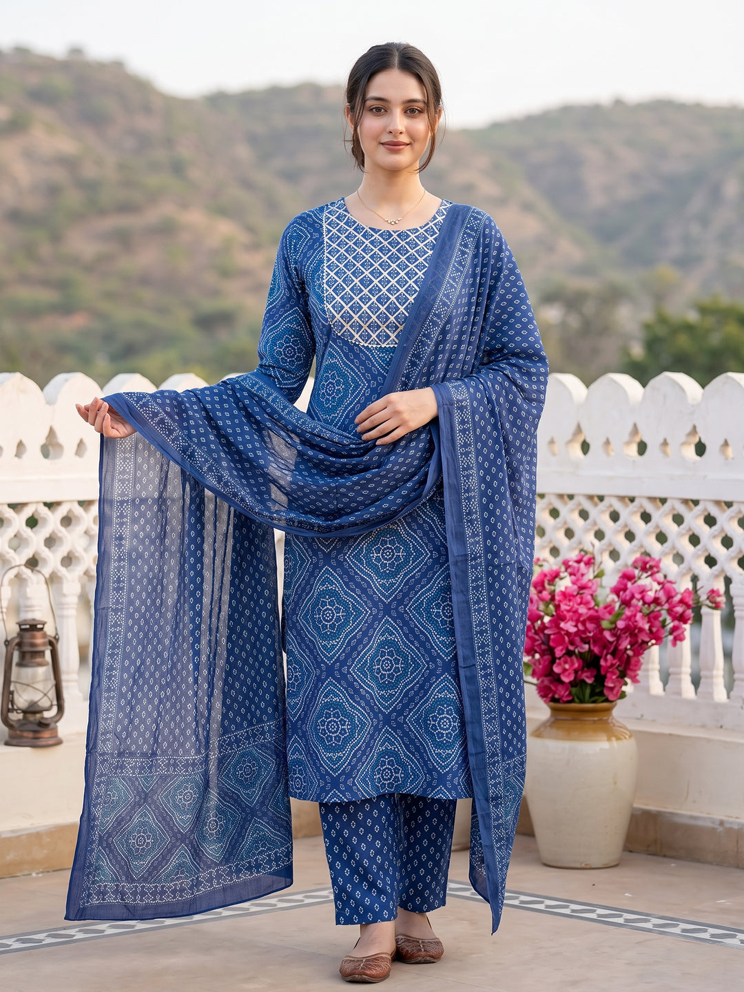 Blue Pure Cotton Straight Regular Kurta Set