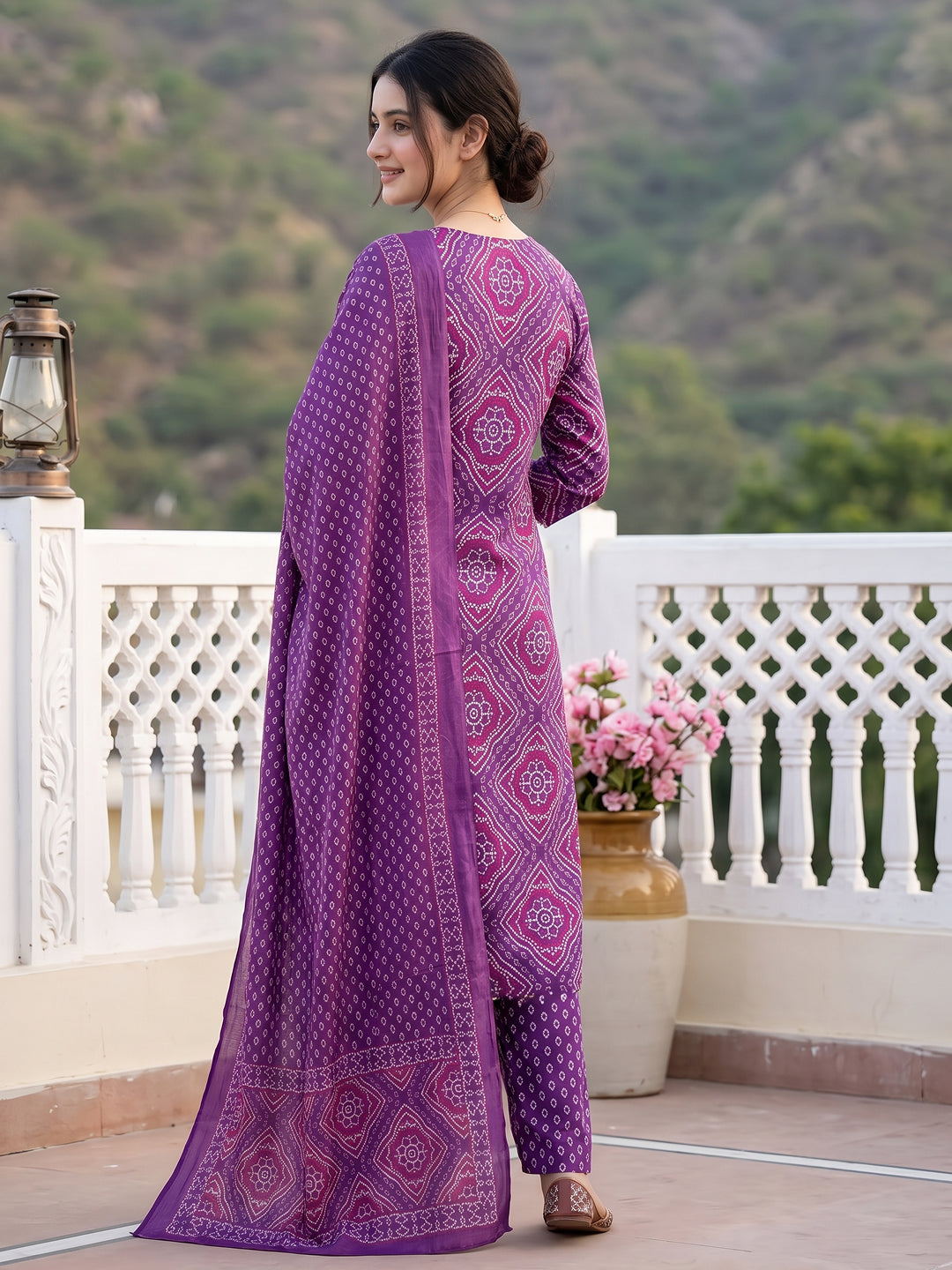 Purple Pure Cotton Straight Regular Kurta Set