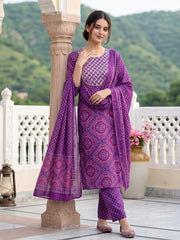 Purple Pure Cotton Straight Regular Kurta Set