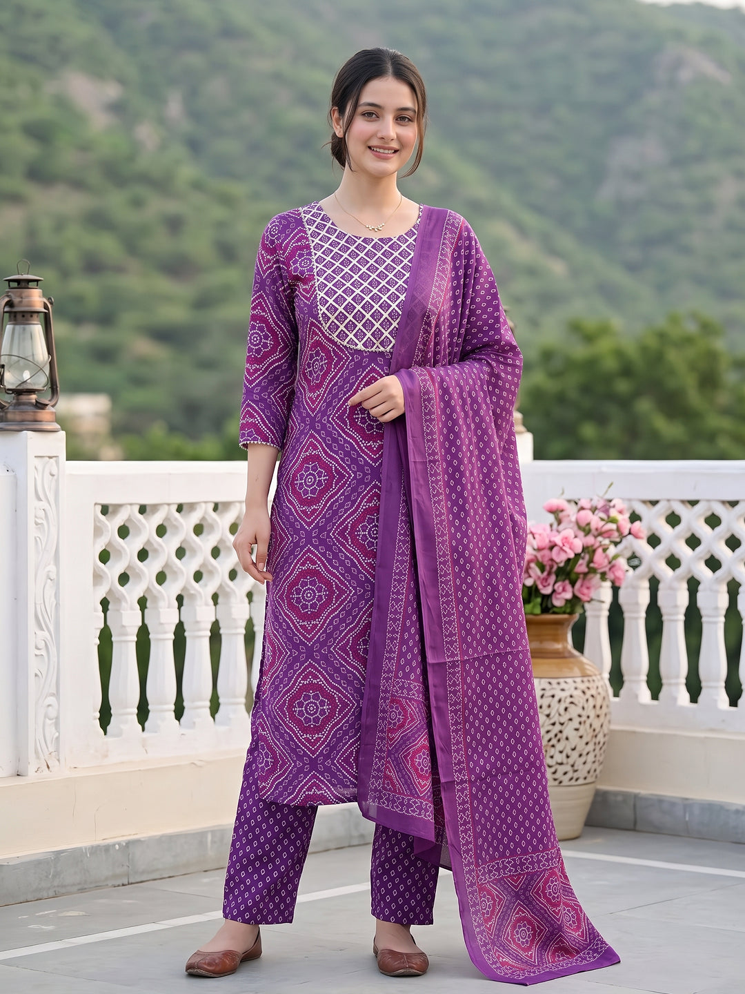 Purple Pure Cotton Straight Regular Kurta Set