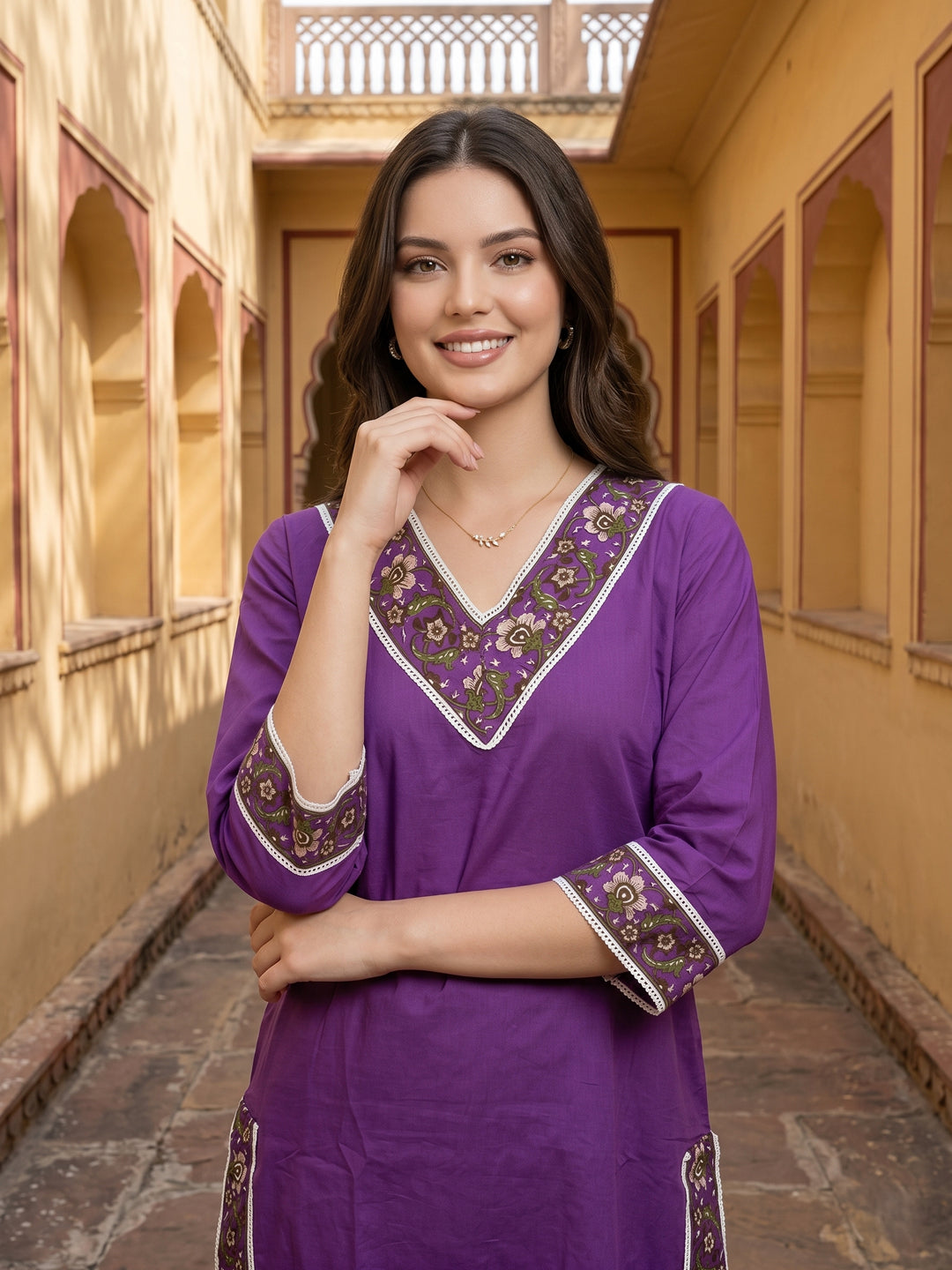 Purple Pure Cotton Straight Regular Kurta Set