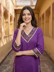 Purple Pure Cotton Straight Regular Kurta Set