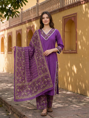 Purple Pure Cotton Straight Regular Kurta Set