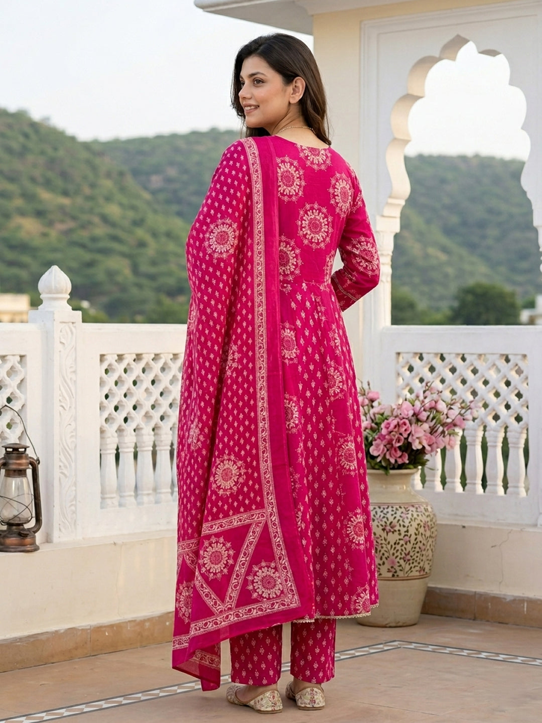 Pink Pure Cotton Anarkali Regular Kurta Set