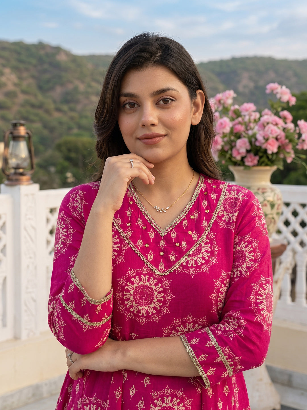 Pink Pure Cotton Anarkali Regular Kurta Set