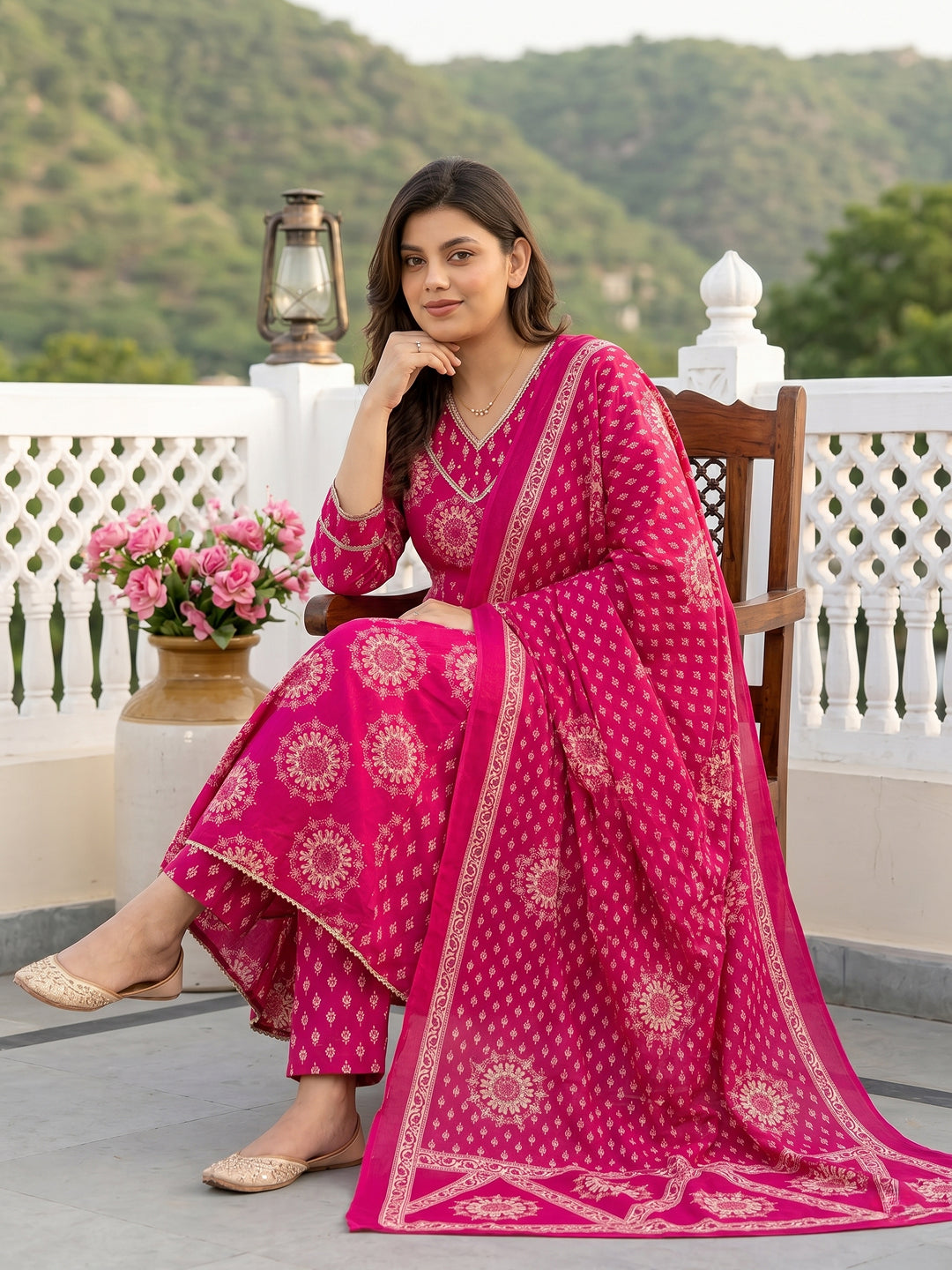 Pink Pure Cotton Anarkali Regular Kurta Set
