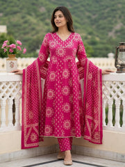 Pink Pure Cotton Anarkali Regular Kurta Set