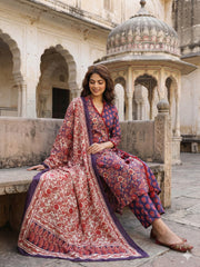 Jaitpuriya PurpleAnd Pink Pure Cotton A-line Angrakha Kurta Set